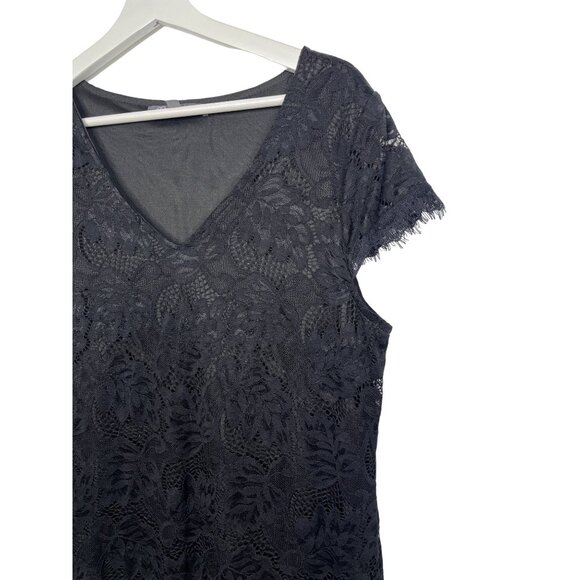 Daisy Fuentes Women’s Large Black Lace Sheath Dress Short Sleeve V Neck - Picture 6 of 10
